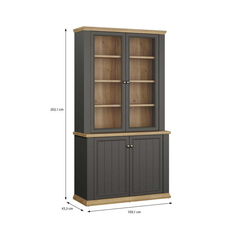 Pontypool 4 Door Display Cabinet in Grey and Mauvella Oak – image 14