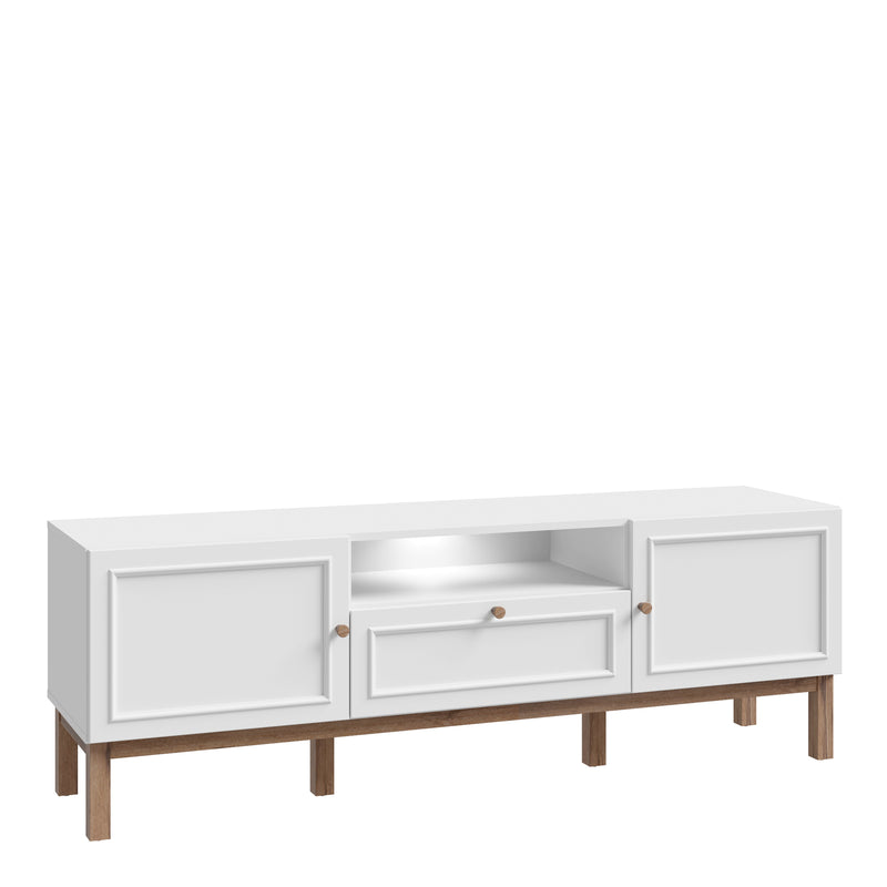 Wensley 2 Door 1 Drawer TV Unit in Light Grey and Oak inc LED Lighting – image 1