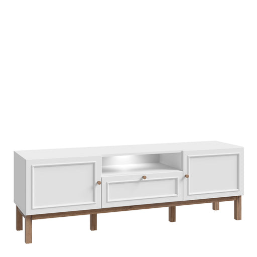 Wensley 2 Door 1 Drawer TV Unit in Light Grey and Oak inc LED Lighting – image 1