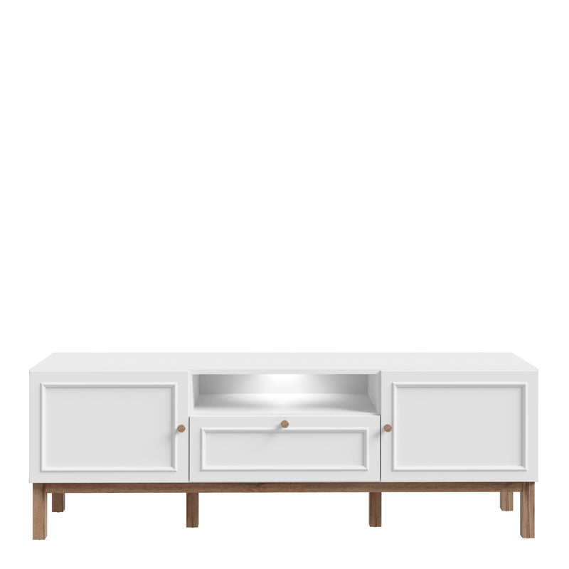 Wensley 2 Door 1 Drawer TV Unit in Light Grey and Oak inc LED Lighting – image 2