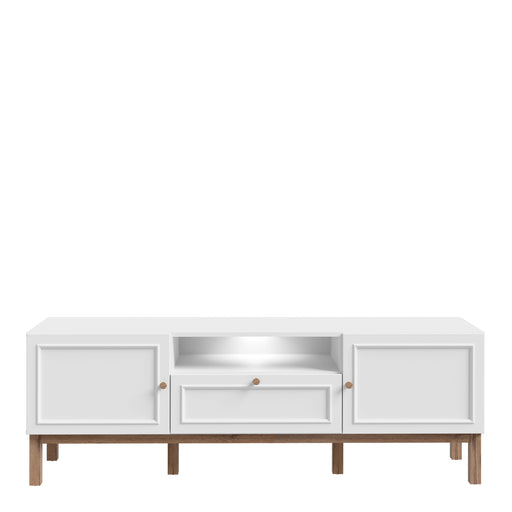 Wensley 2 Door 1 Drawer TV Unit in Light Grey and Oak inc LED Lighting – image 2