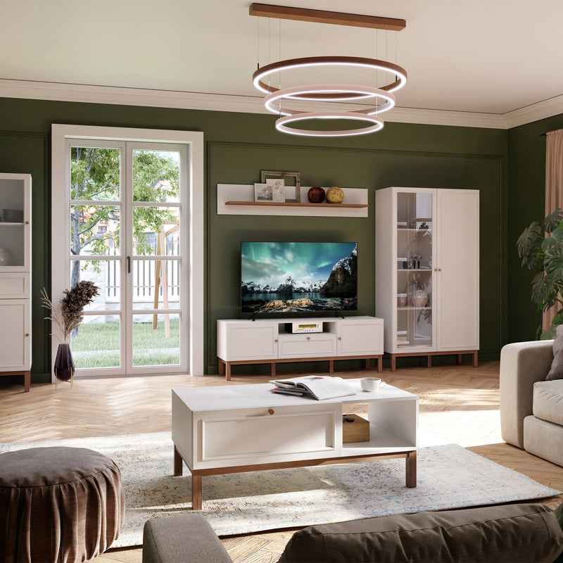 Wensley 2 Door 1 Drawer TV Unit in Light Grey and Oak inc LED Lighting – image 5