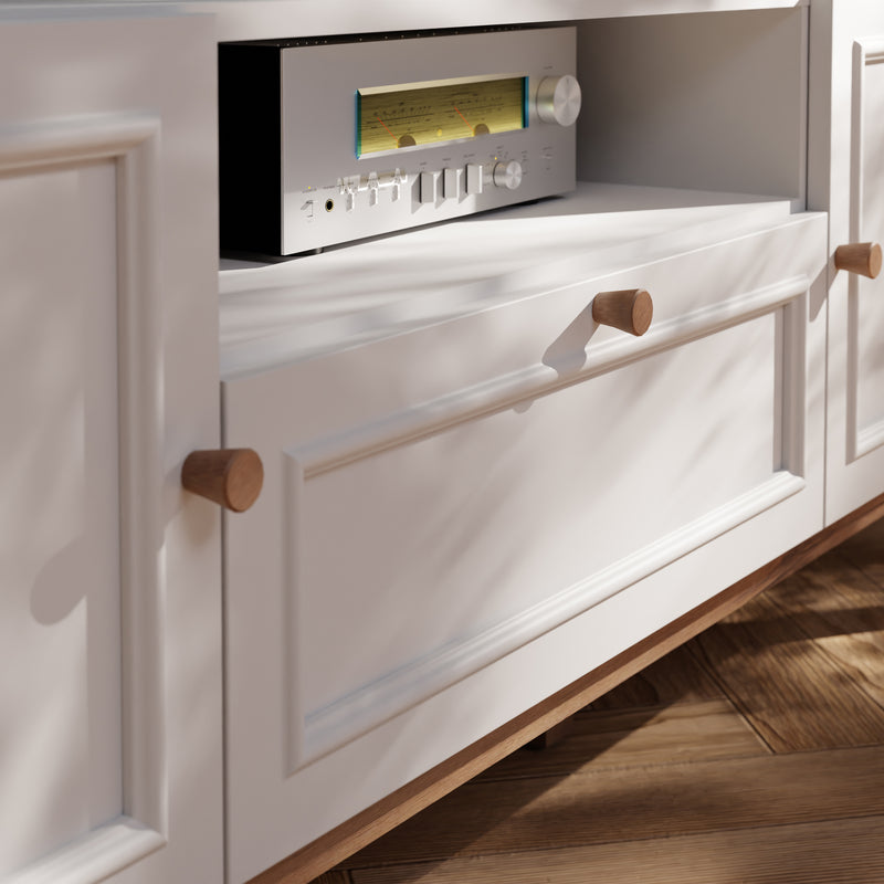 Wensley 2 Door 1 Drawer TV Unit in Light Grey and Oak inc LED Lighting – image 7
