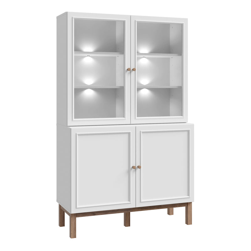 Wensley Display Cabinet with 2 Doors and 2 Glass Doors in Light Grey and Oak inc LED Lighting – image 1