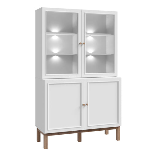 Wensley Display Cabinet with 2 Doors and 2 Glass Doors in Light Grey and Oak inc LED Lighting – image 1