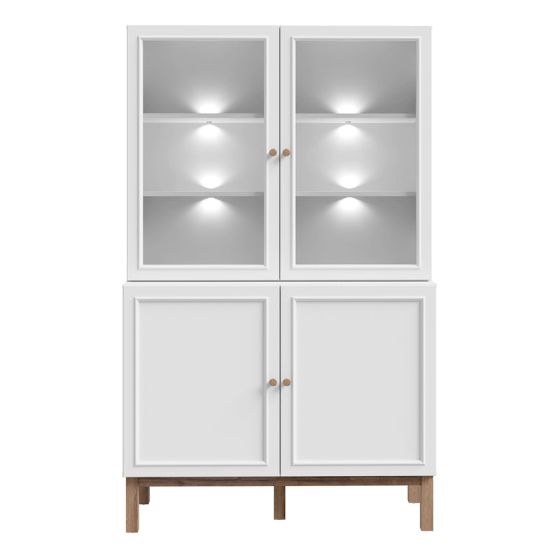 Wensley Display Cabinet with 2 Doors and 2 Glass Doors in Light Grey and Oak inc LED Lighting – image 2