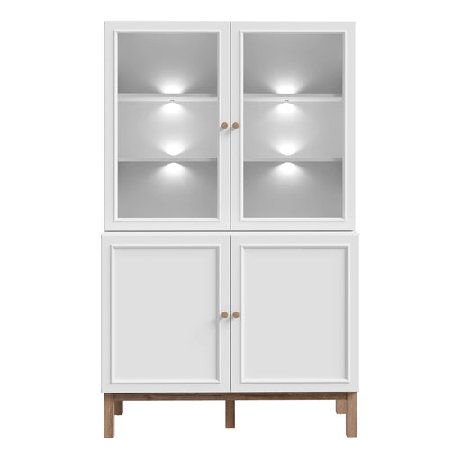 Wensley Display Cabinet with 2 Doors and 2 Glass Doors in Light Grey and Oak inc LED Lighting – image 2