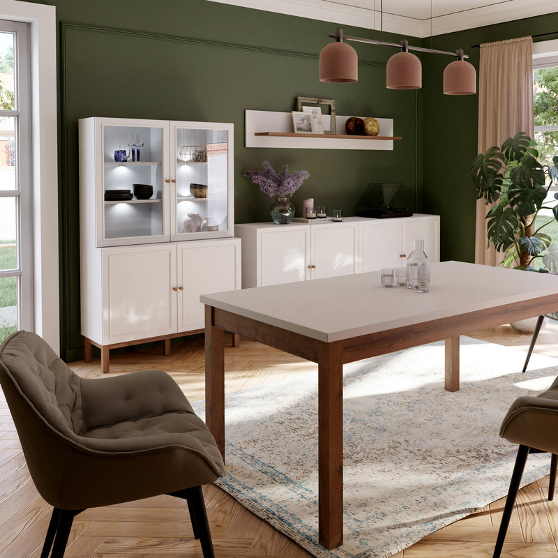Wensley Display Cabinet with 2 Doors and 2 Glass Doors in Light Grey and Oak inc LED Lighting – image 5