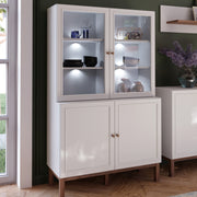 Wensley Display Cabinet with 2 Doors and 2 Glass Doors in Light Grey and Oak inc LED Lighting – image 7