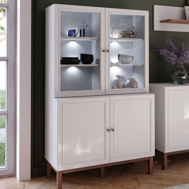 Wensley Display Cabinet with 2 Doors and 2 Glass Doors in Light Grey and Oak inc LED Lighting – image 7