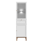 Wensley Display Cabinet with 1 Door 1 Drawer and 1 Glass Door in Light Grey and Oak inc LED Lighting – image 2