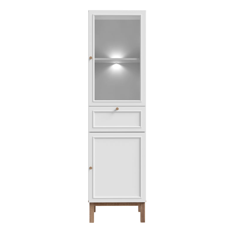 Wensley Display Cabinet with 1 Door 1 Drawer and 1 Glass Door in Light Grey and Oak inc LED Lighting – image 2