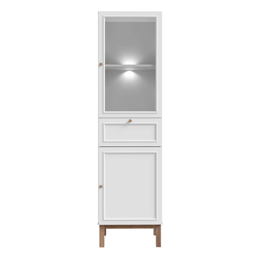 Wensley Display Cabinet with 1 Door 1 Drawer and 1 Glass Door in Light Grey and Oak inc LED Lighting – image 2