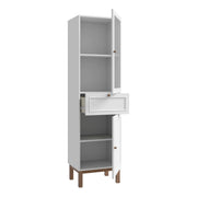 Wensley Display Cabinet with 1 Door 1 Drawer and 1 Glass Door in Light Grey and Oak inc LED Lighting – image 3