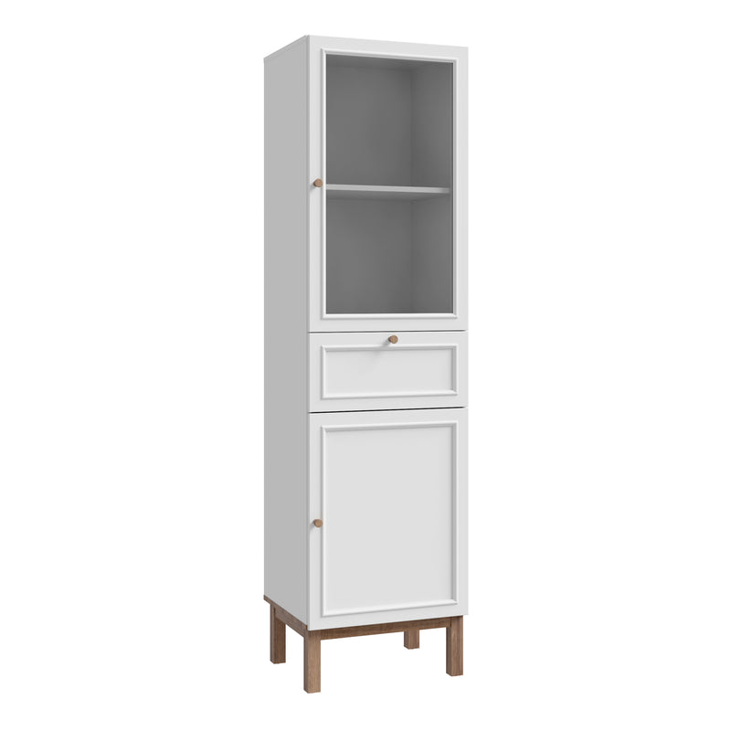 Wensley Display Cabinet with 1 Door 1 Drawer and 1 Glass Door in Light Grey and Oak – image 1