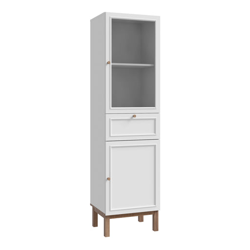 Wensley Display Cabinet with 1 Door 1 Drawer and 1 Glass Door in Light Grey and Oak – image 1