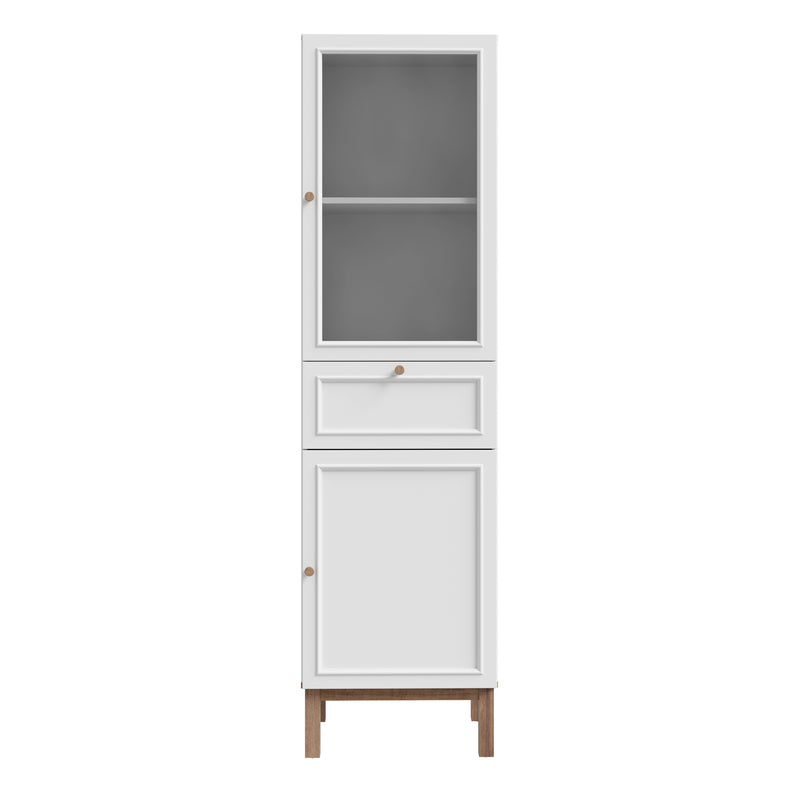Wensley Display Cabinet with 1 Door 1 Drawer and 1 Glass Door in Light Grey and Oak – image 2