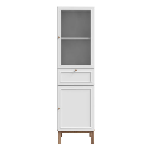 Wensley Display Cabinet with 1 Door 1 Drawer and 1 Glass Door in Light Grey and Oak – image 2