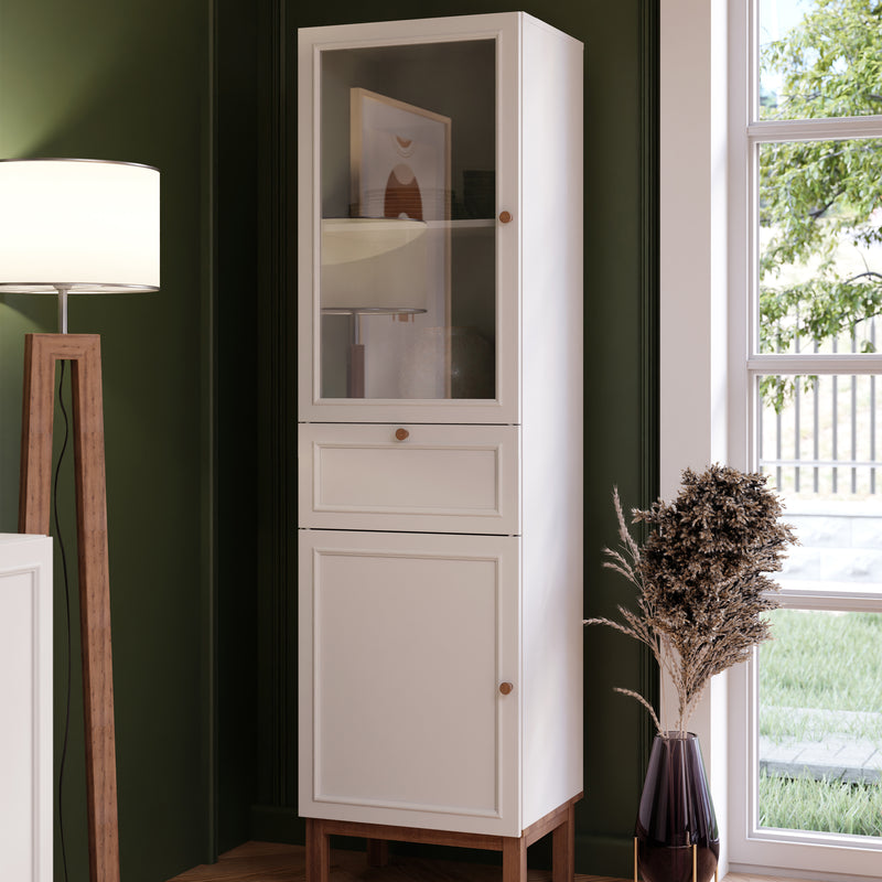 Wensley Display Cabinet with 1 Door 1 Drawer and 1 Glass Door in Light Grey and Oak – image 6