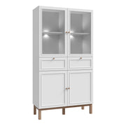Wensley Display Cabinet with 2 Doors 2 Drawers and 2 Glass Doors in Light Grey and Oak inc LED Lighting – image 1