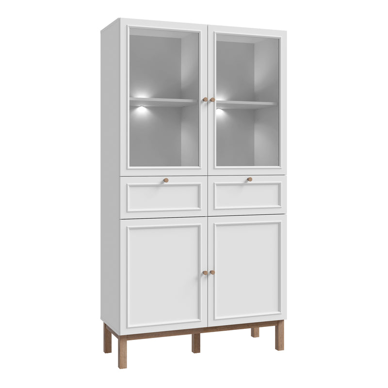 Wensley Display Cabinet with 2 Doors 2 Drawers and 2 Glass Doors in Light Grey and Oak inc LED Lighting – image 1