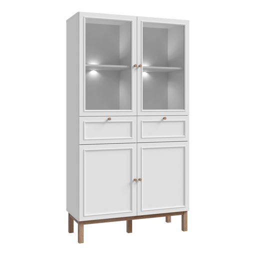 Wensley Display Cabinet with 2 Doors 2 Drawers and 2 Glass Doors in Light Grey and Oak inc LED Lighting – image 1