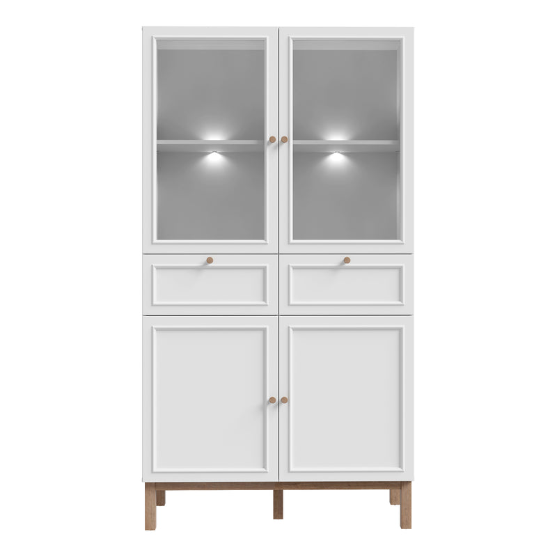 Wensley Display Cabinet with 2 Doors 2 Drawers and 2 Glass Doors in Light Grey and Oak inc LED Lighting – image 2