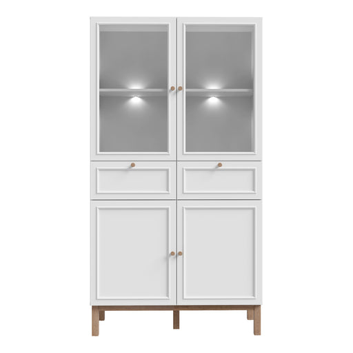 Wensley Display Cabinet with 2 Doors 2 Drawers and 2 Glass Doors in Light Grey and Oak inc LED Lighting – image 2