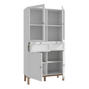 Wensley Display Cabinet with 2 Doors 2 Drawers and 2 Glass Doors in Light Grey and Oak inc LED Lighting – image 3
