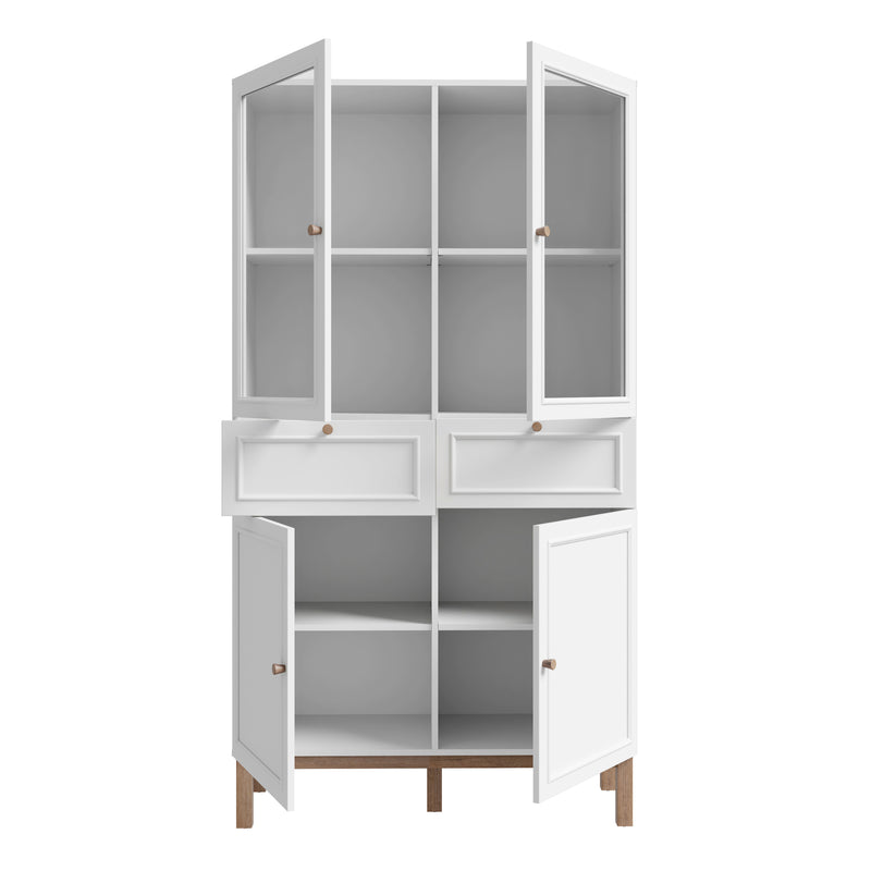 Wensley Display Cabinet with 2 Doors 2 Drawers and 2 Glass Doors in Light Grey and Oak inc LED Lighting – image 4