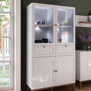 Wensley Display Cabinet with 2 Doors 2 Drawers and 2 Glass Doors in Light Grey and Oak inc LED Lighting – image 5