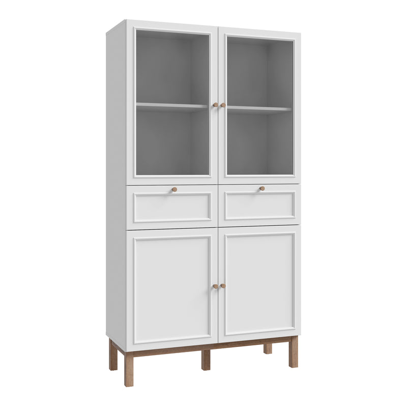 Wensley Display Cabinet with 2 Doors 2 Drawers and 2 Glass Doors in Light Grey and Oak – image 1