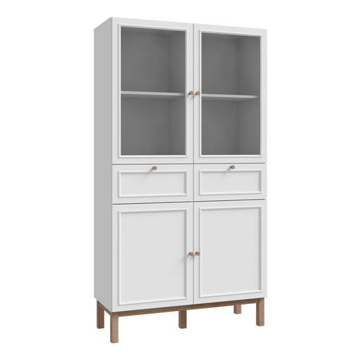 Wensley Display Cabinet with 2 Doors 2 Drawers and 2 Glass Doors in Light Grey and Oak – image 1