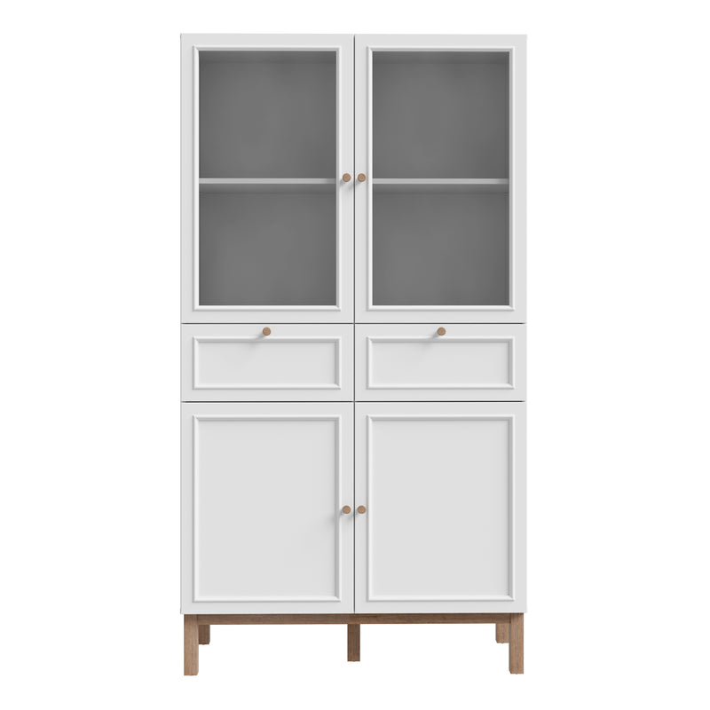 Wensley Display Cabinet with 2 Doors 2 Drawers and 2 Glass Doors in Light Grey and Oak – image 2