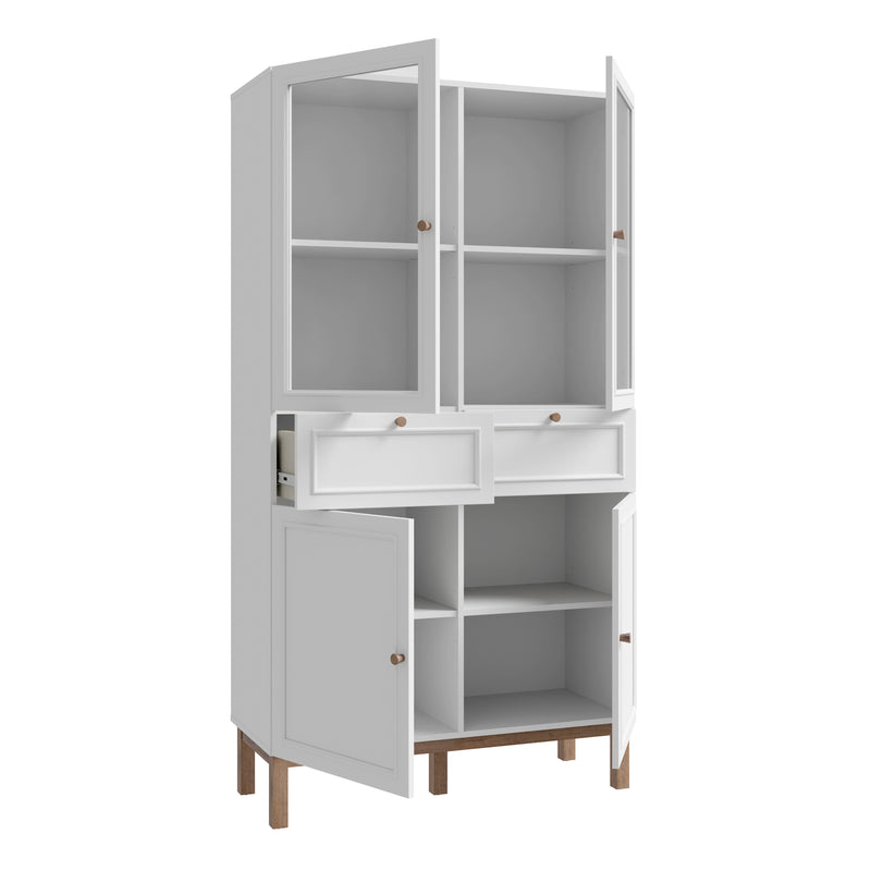 Wensley Display Cabinet with 2 Doors 2 Drawers and 2 Glass Doors in Light Grey and Oak – image 3