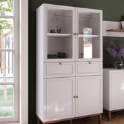 Wensley Display Cabinet with 2 Doors 2 Drawers and 2 Glass Doors in Light Grey and Oak – image 5