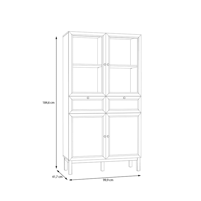 Wensley Display Cabinet with 2 Doors 2 Drawers and 2 Glass Doors in Light Grey and Oak – image 6