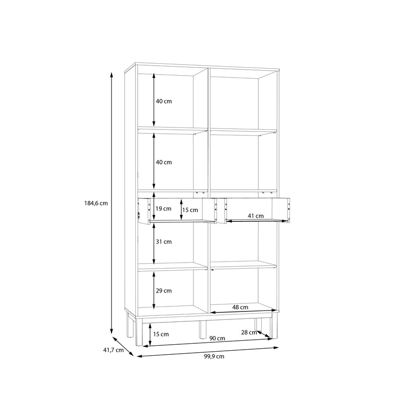 Wensley Display Cabinet with 2 Doors 2 Drawers and 2 Glass Doors in Light Grey and Oak – image 7