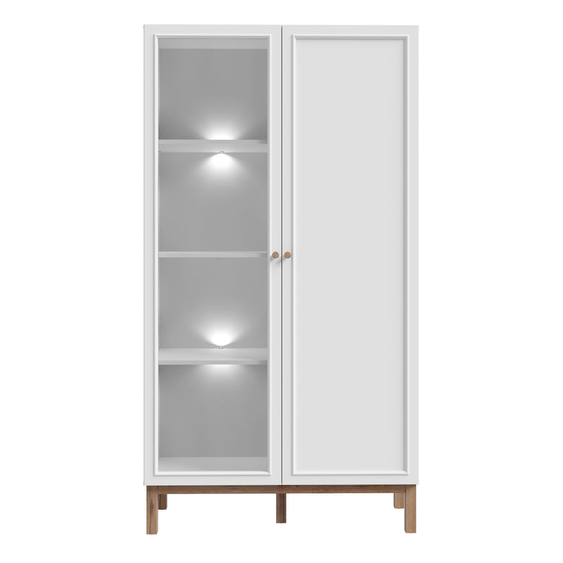 Wensley Display Cabinet with 1 Door and 1 Glass Door in Light Grey and Oak inc LED Lighting – image 2