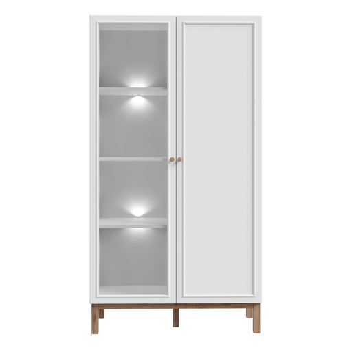 Wensley Display Cabinet with 1 Door and 1 Glass Door in Light Grey and Oak inc LED Lighting – image 2