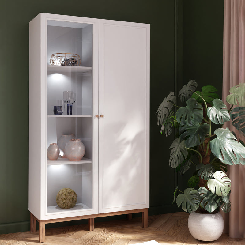 Wensley Display Cabinet with 1 Door and 1 Glass Door in Light Grey and Oak inc LED Lighting – image 7