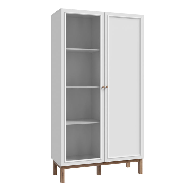 Wensley Display Cabinet with 1 Door and 1 Glass Door in Light Grey and Oak – image 1