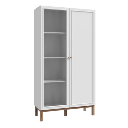 Wensley Display Cabinet with 1 Door and 1 Glass Door in Light Grey and Oak – image 1