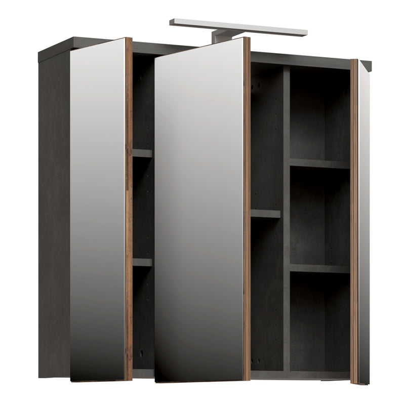 Veris 3 Door Mirrored Bathroom Cabinet with Integrated LED Lighting – Walnut & Dark Grey – image 3
