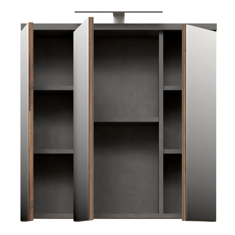 Veris 3 Door Mirrored Bathroom Cabinet with Integrated LED Lighting – Walnut & Dark Grey – image 4