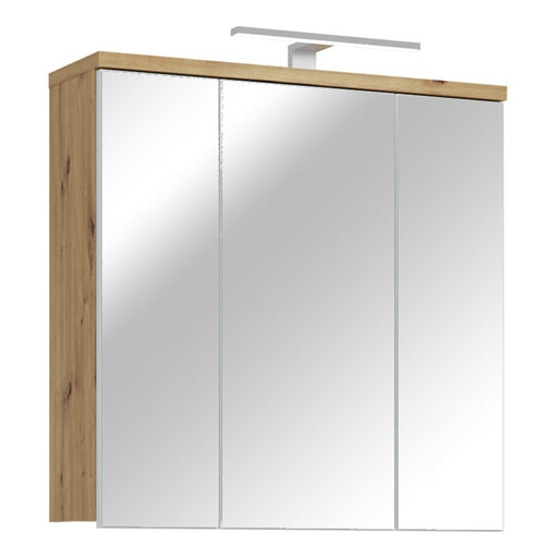 Veris 3 Door Mirrored Bathroom Cabinet with Integrated LED Lighting – Artisan Oak and Light Grey – image 1