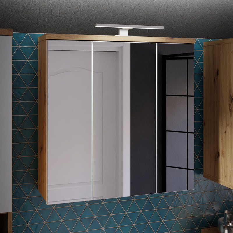 Veris 3 Door Mirrored Bathroom Cabinet with Integrated LED Lighting – Artisan Oak and Light Grey – image 5
