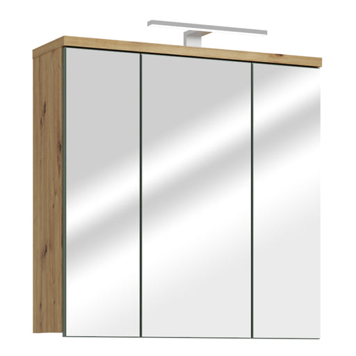 Veris 3 Door Mirrored Bathroom Cabinet with Integrated LED Lighting – Artisan Oak and Sage Green – image 1