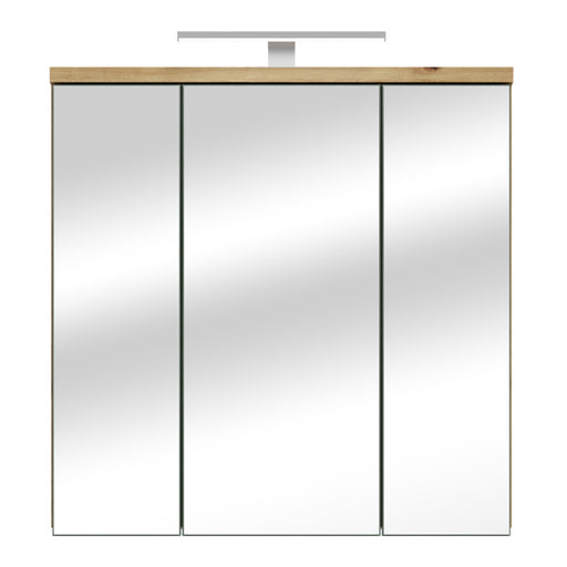 Veris 3 Door Mirrored Bathroom Cabinet with Integrated LED Lighting – Artisan Oak and Sage Green – image 2