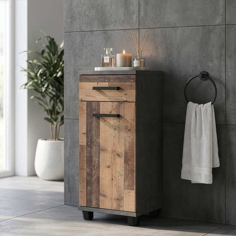 Veris Bathroom Cupboard with 1 Door & 1 Drawer in Walnut and Dark Grey – image 5